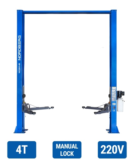 4 TON, 4M, MANUAL LOCK, 220V, TWO POST LIFT NORDBERG N4120H1-4B_3+2_220